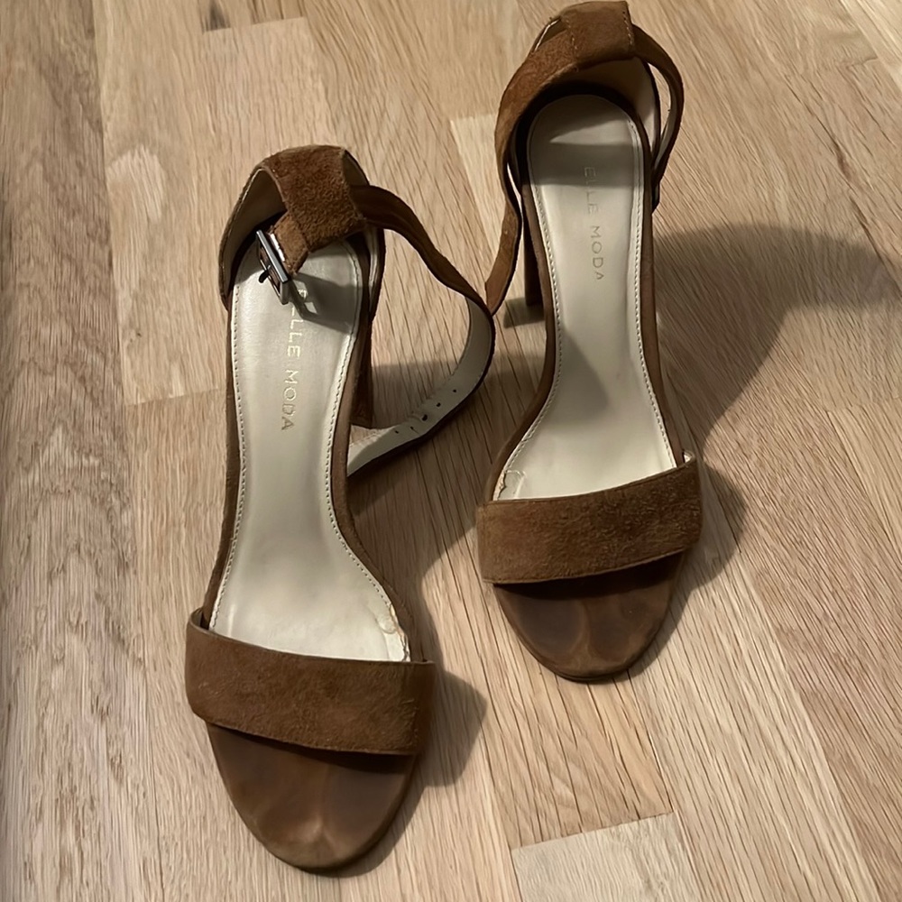 Brown suede block heels